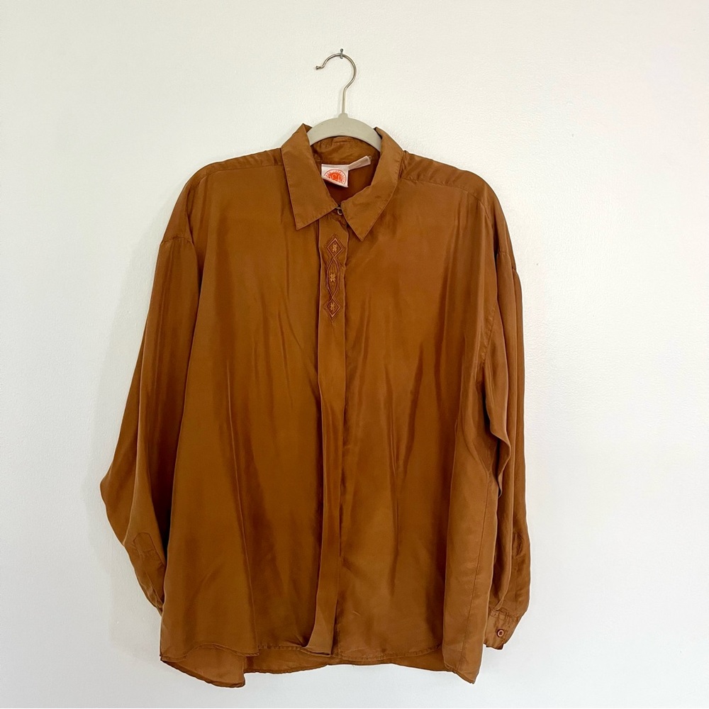 Vintage silk rust coloured blouse with detailing